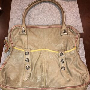 Sofia C Beige Shoulder Satchel Bag Pebbled Leather Made in Italy Large EUC